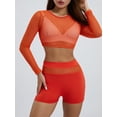 thumbnail image 4 of Cenuakty Women’s 2 Piece Outfits Long Sleeve Sheer Mesh Crop Tops + Biker Shorts Set Beachwear, 4 of 9