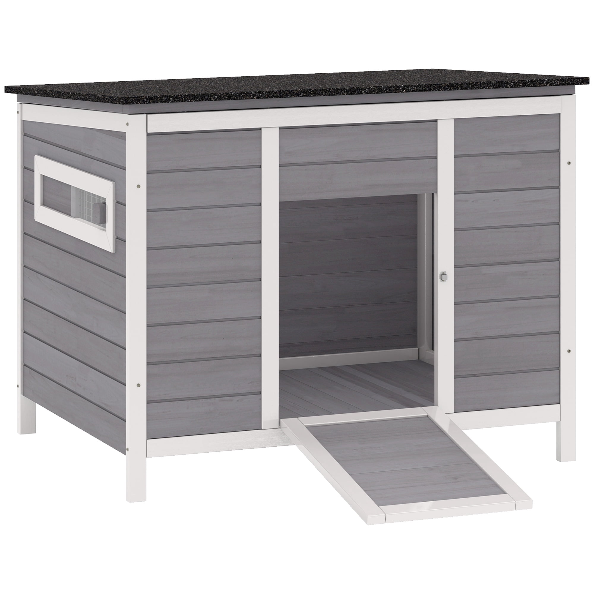 PawHut Duck Coop, Wooden Duck House Rabbit Hutch with Openable Roof, Removable Base, Elevated Legs, Ramp, Ventilated Windows