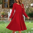 thumbnail image 3 of Fmbrln Dress for Women Long Sleeve Crew Neck Midi Dress Casual Loose Solid A-Line Dress Fashion Holiday Dress, 3 of 7
