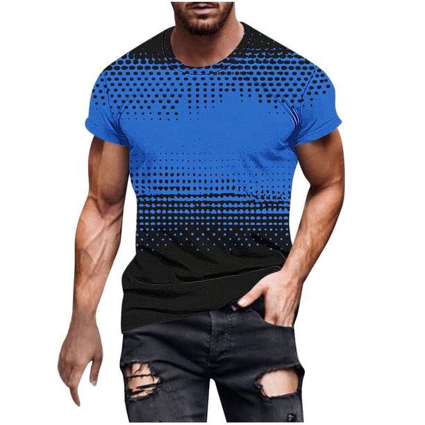 Camisetas de Manga Larga para Hombres Imprimir Fallow Cuello Redondo Camiseta, Moda Casual Manga Corta Mezcla de Algodón/Lino