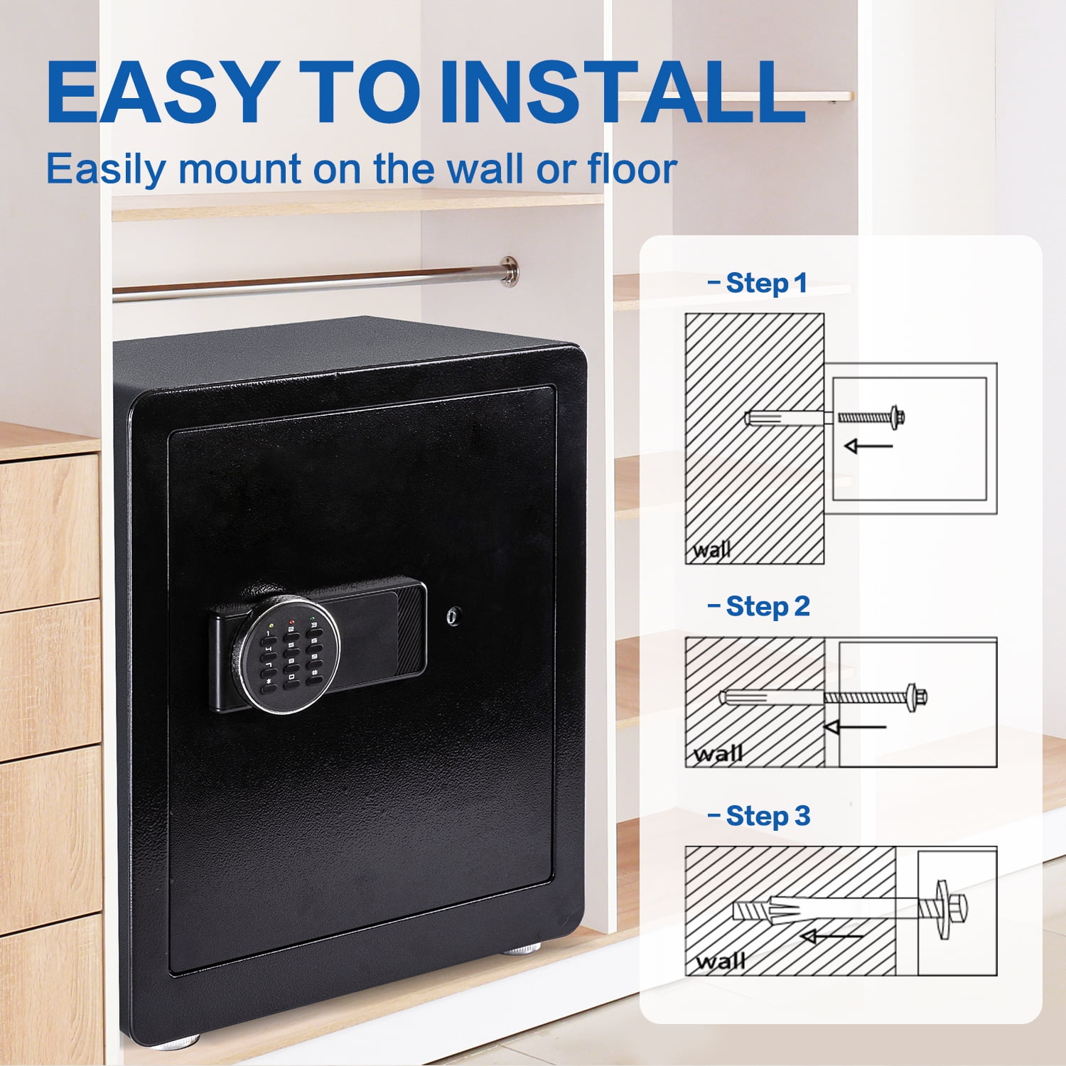 2.0 Cubic Feet Security Safe Box, Dual Alarm System,  W/Electronic Digital Keypad, LED Light for Home Office Hotel Use 15"D x 12.2W" x 17.7"H