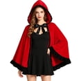 thumbnail image 2 of UTSJKR Women Ruffle Trim Velvet Hooded Cape, Satin Bow Front Cloak, Fairytale Outer Robe for Little Red Riding Hood Halloween Cosplay Costume Wine M, 2 of 8