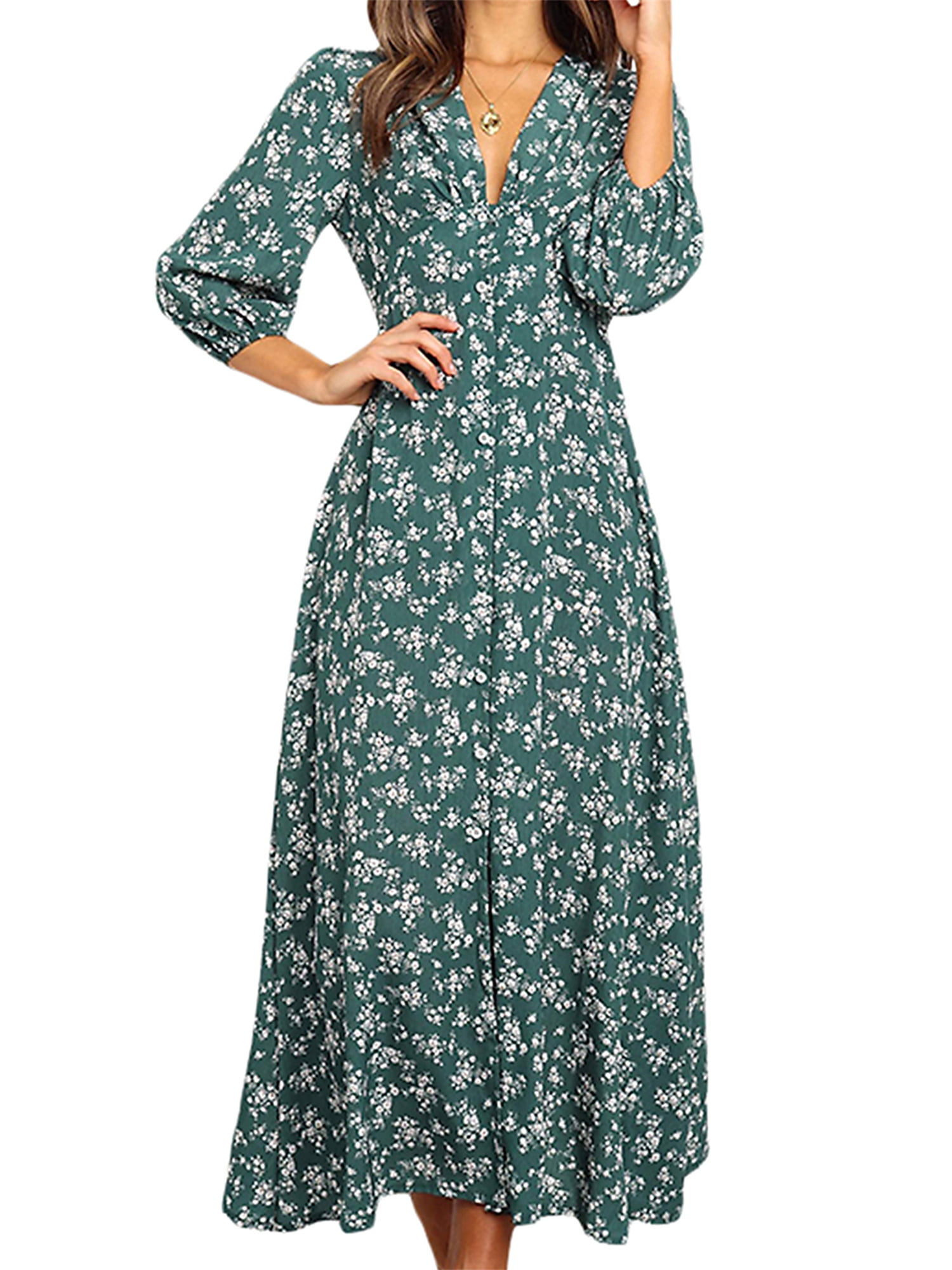 On Trend Women's Paris Bohemian Maxi Dress - 3/4 Sleeve Faux Wrap, Long Flowy Dress For Travel & Events - View #6