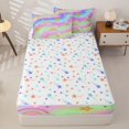 thumbnail image 4 of Manfei Cartoon Rainbow Zipper Twin Comforter Sets with Fitted Sheet and 2 Pillowcases, Watercolor Wave Lines Zipper Bedding Set, Green Pink, Stars Reversible, 4pcs, 4 of 7