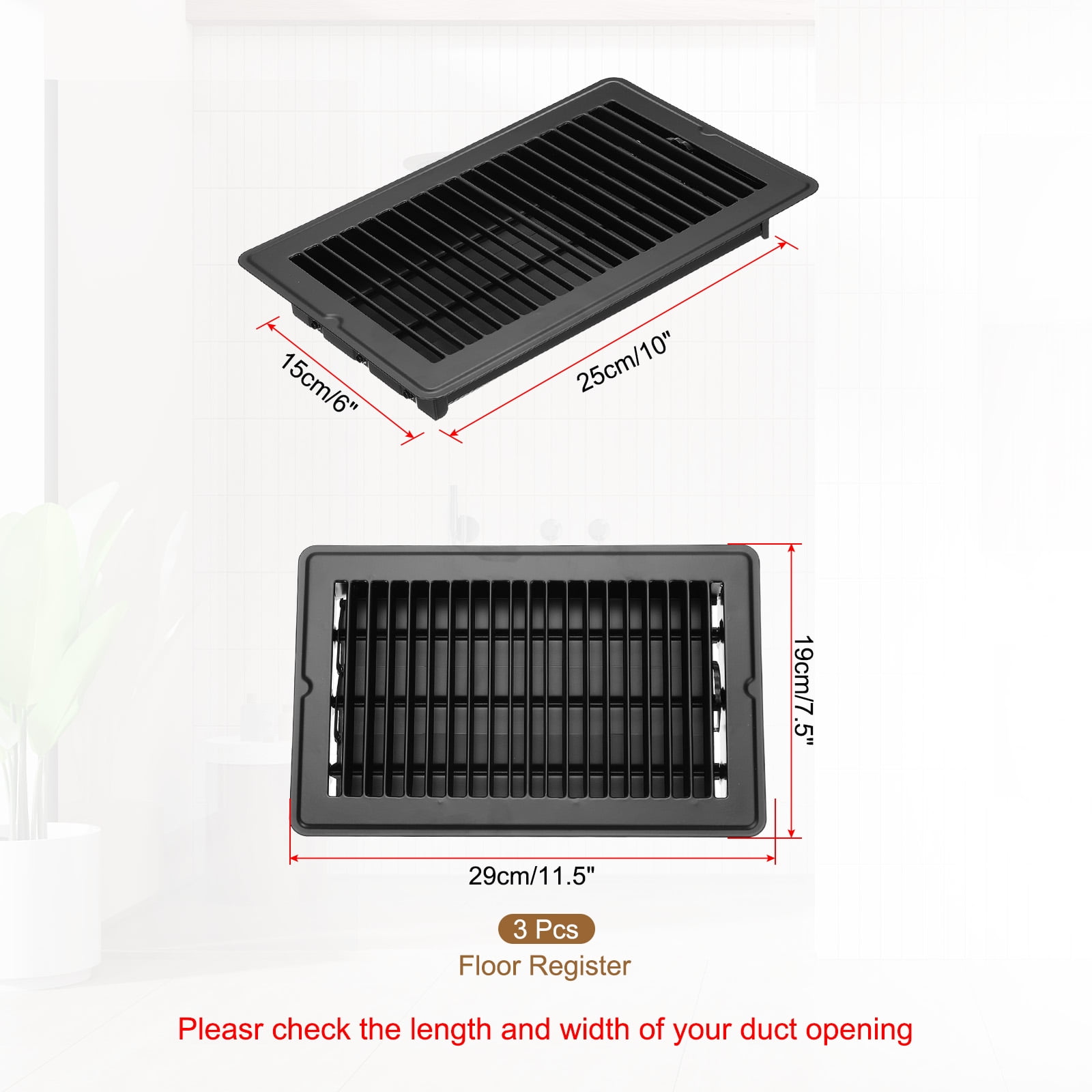 Uxcell 10 x 6 Inch Floor Register, 3pcs Heavy Duty Air Vent Cover Adjustable Floor Grates, Black