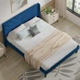 thumbnail image 3 of Javlergo Queen Bed Frame, Upholstered Platform Bed Frame with Headboard and Strong Wooden Slats, Non-Slip and Noise-Free,No Box Spring Needed, Easy Assembly, Queen Size Bed Frame, Dark Blue, 3 of 8