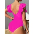thumbnail image 3 of Cadmus Womens V Neck Ruffled One Piece Swimsuit Tummy Control Cutout Bathing Suits,2390,Rose Pink，Small, 3 of 4