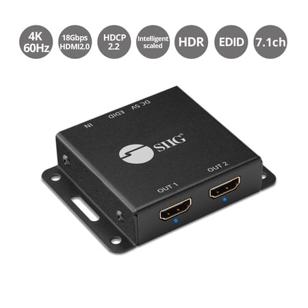 UPC: 0662774041643 | SIIG 2-Port HDMI 2.0 HDR Mini Splitter Amplifier with EDID Management