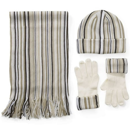White Stag - Stripe Beanie, Gloves and Scarf Set