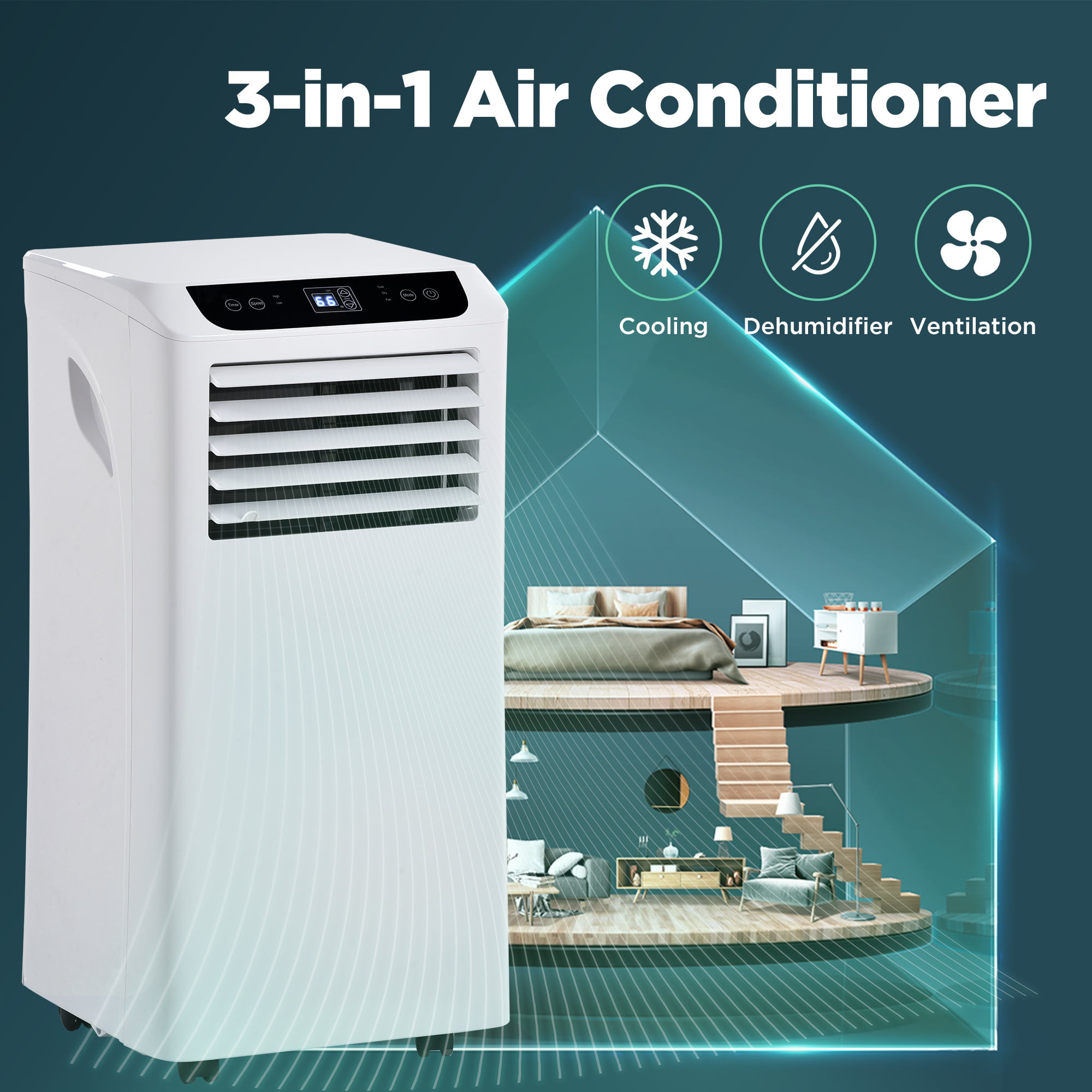7000 BTU 3-in-1 Remote Control Auto Shut Down R290 White Overheat Protection Fan Signature S40014 Portable Air Conditioner Thermostatic Cut Off Cooler and Dehumidifier with 12 Hour Timer 