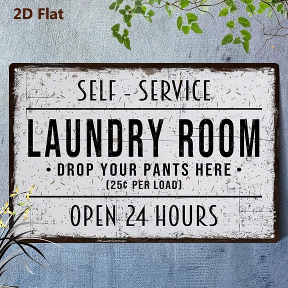 "Laundry Room Drop Your Pants Here" Metal Sign, 12x8 Inch Aluminum Funny Vintage Washroom Wall Decor Plaque for Utility Room, Housewarming Gift