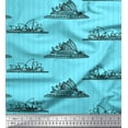thumbnail image 1 of Soimoi Blue polyester Crepe Fabric Stripe & Sydney Opera House Architectural Printed Fabric 1 Yard 42 Inch Wide, 1 of 3