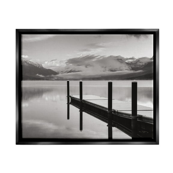 Stupell Industries Lakeside Mountain Dock Nature Photography Black Floater Framed Art Print Wall Art, 21 x 17