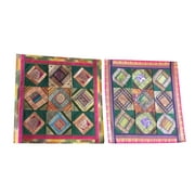 Mogul Ethnic Silk Cushion Cover Vintage Sari Border Patchwork Square Pillow Cases 16" x 16"