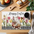 thumbnail image 2 of Happy Easter Placemats Set of 4 Watercolor Bunny Pink Yellow Tulip Floral Eggs Black Plaid Heat Insulation Washable Place Mats, Non-Slip Table Mats for Dining Table Party Kitchen,13x19 Inch, 2 of 9