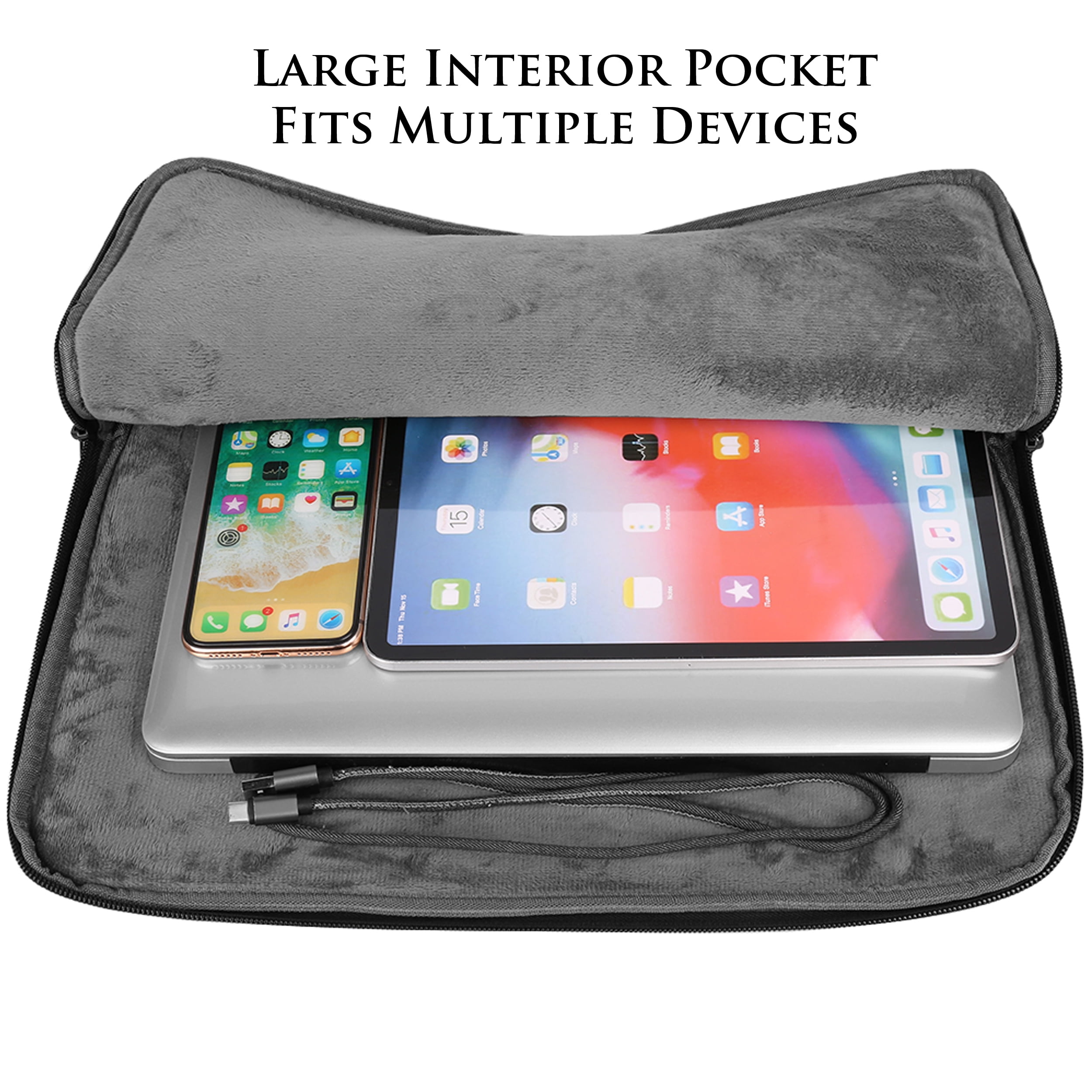 SumacLife Multi‑Purpose Universal Slim Nylon Laptop Sleeve Case Nylon + Vegan Leather Handle 15–15.6 Inch Gray