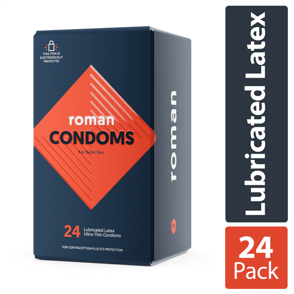 Roman Ultra Thin Condoms, 100% Natural Latex Lubricated Condoms, 24 Pack