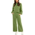 thumbnail image 5 of Womens Fall 2 Piece Lounge Outfits Solid Color Long Sleeve Crewneck Pullover with Pockets Wide Leg Pants Casual Sets Womens Clothes, 5 of 6