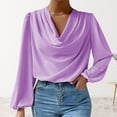 thumbnail image 2 of QLEICOM Women's Chiffon Long Sleeve Shirt Loose Draped V-neck Tops Pile Collar T-shirt Blouses Shirts Tops Purple S, US Size 4, 2 of 3