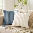 thumbnail image 4 of Pallene Faux Fur Plush Throw Pillow Covers 20x20 Set of 2, Luxury Soft Fluffy Striped Decorative Pillow Covers for Sofa, Couch, Living Room, Blue Grey, 4 of 15