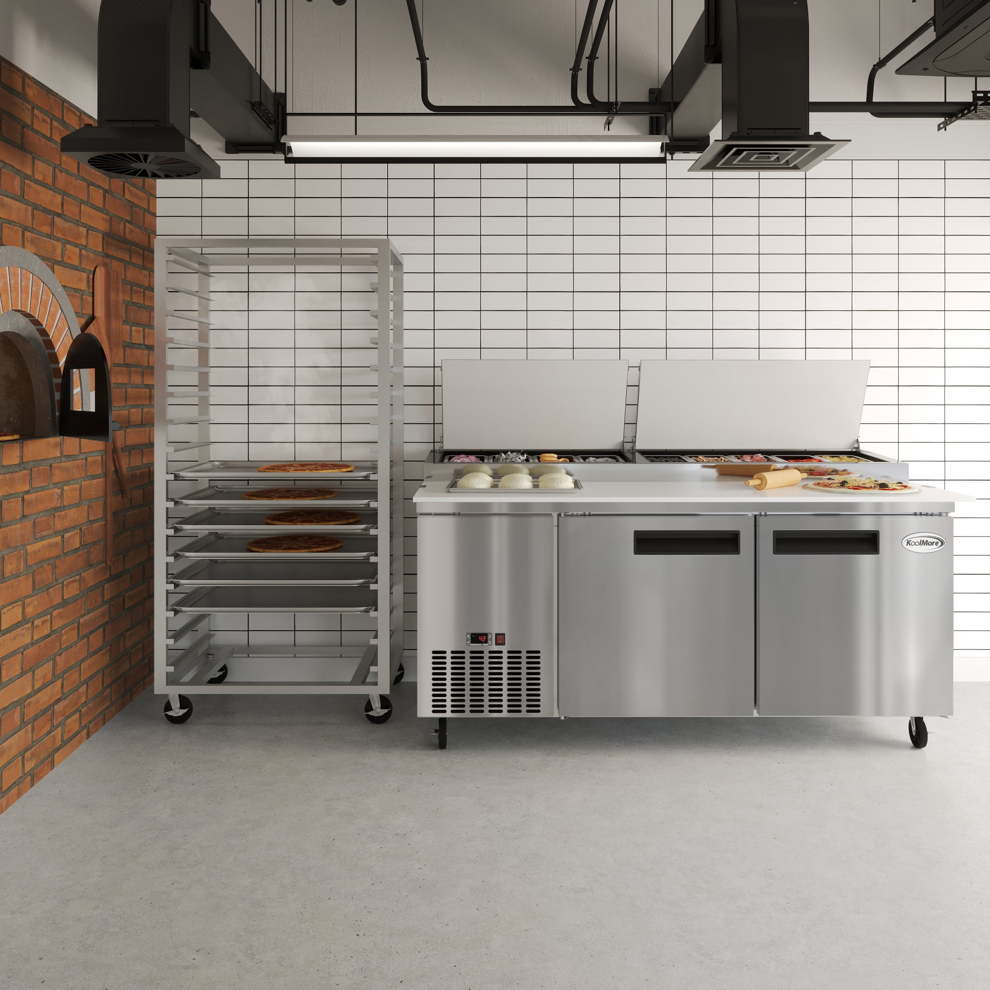 71 in. Two Door Commercial Pizza Prep Refrigerator in Stainless-Steel (KM-RPPS-2DSS)