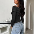 thumbnail image 5 of BUIgtTklOP Women's One Off Shoulder Long Sleeve Top Ruched Going Out Tops Slim Fit Y2K Shirt Crop Top, 5 of 5