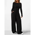 thumbnail image 5 of Women'S 2 Piece Lounge Sets Asymmetrical Long Sleeve T Shirt Wide Leg Pants Casual Outfits Tracksuit, 5 of 6