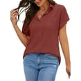 thumbnail image 3 of Short Sleeve Solid Color Women Turn-Down Collar Casual Button Blouse Tops, 3 of 5
