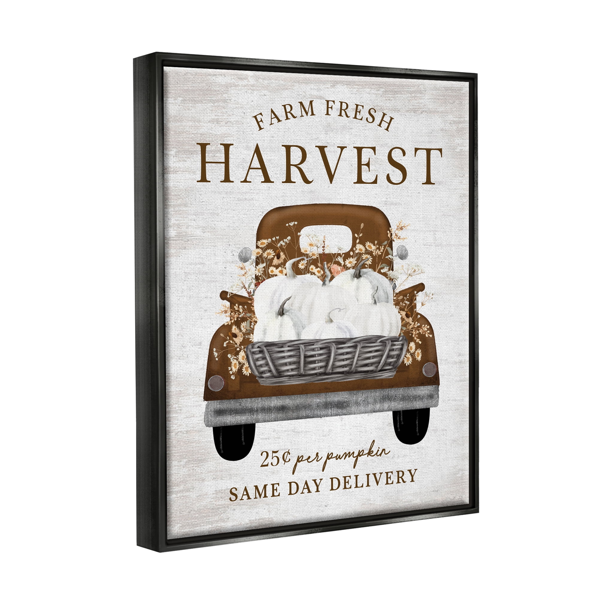 Stupell Industries Farm Pumpkin Harvest Holiday Painting Black Floater Framed Canvas Art Print Wall Art, 17 x 21