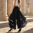 thumbnail image 5 of Women's High-Waisted Chiffon Palazzo Pants with Gold Trim - Tiered Ruffle Wide Leg Trousers, Flowy Boho Culottes for Summer Black L, 5 of 6