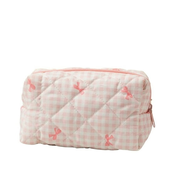 Bow Cute Cotton Makeup Bag Women's Cosmetic Bag Portable Toiletry Organizer Zipper Case Makeup Storage Pouch