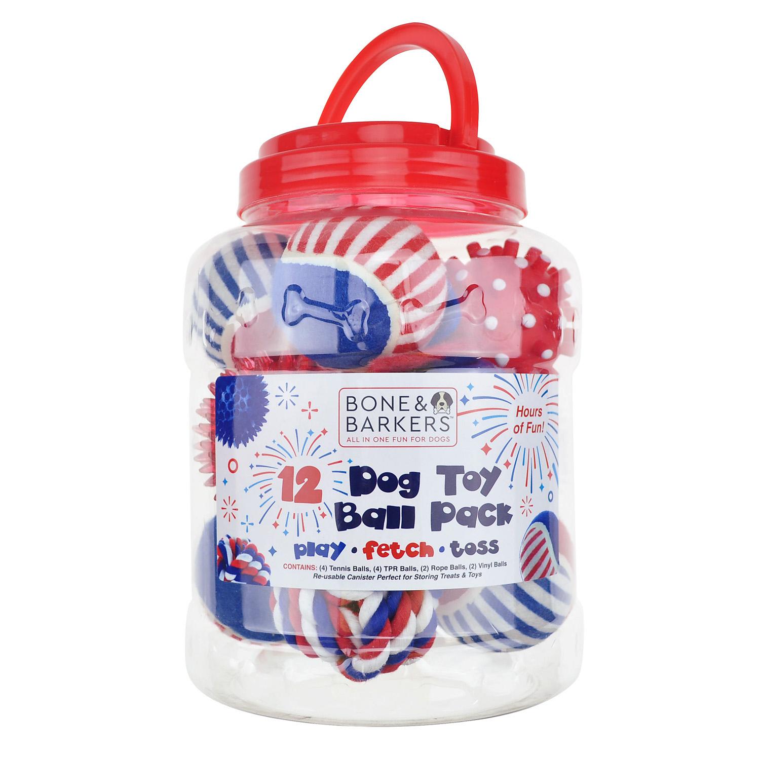 Bone & Barkers Dog Toy Variety Pack, Patriotic Colors (12 pc
