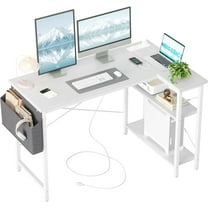 47 Inch White L Shaped Computer Desk With Reversible Shelves For Home Office