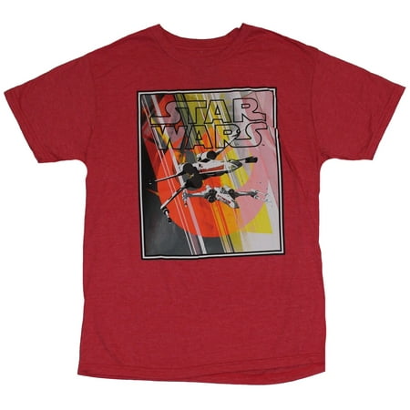 Star Wars Mens T-Shirt - X-Wings Flying Over Red Yellow Republic Image (2X-Large)