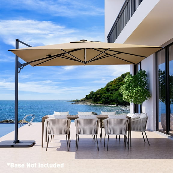 COSIEST 10FT Khaki Double Top Cantilever Outdoor Umbrellas, Large Square Windproof Patio Umbrella for Garden, Deck, Pool