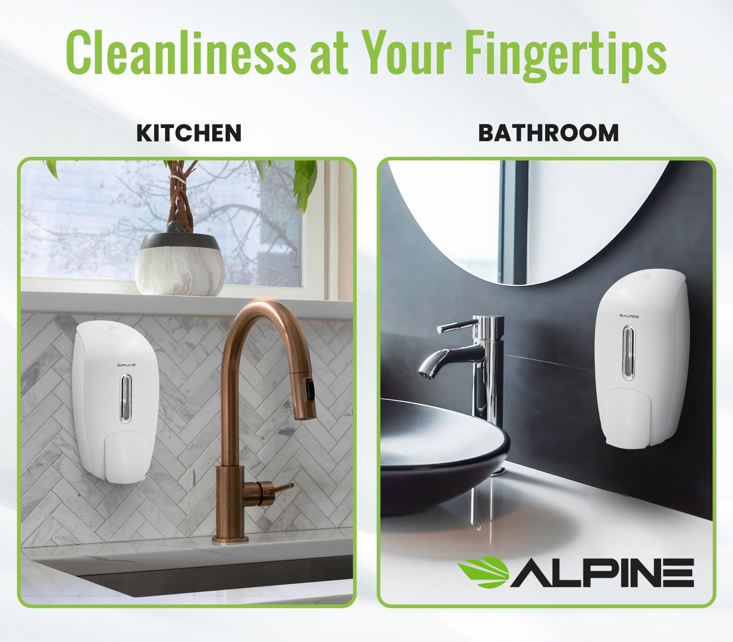 Alpine Manual Soap Dispenser Wall Mount - Commercial Soap Dispenser Wall Mounted for Liquid Soap & Hand Sanitizer Perfect for Bathroom, Kitchen, Refillable 800 ml Capacity (White)