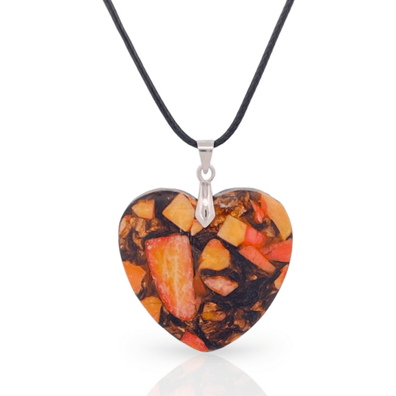 Besheek Orange Sea Sediment Jasper and Bronzite Heart Necklace Pendant