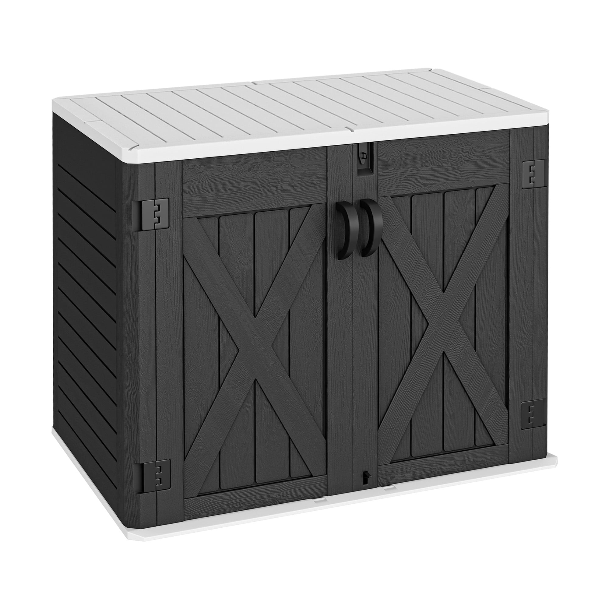 Dextrus 35 Cu ft Outdoor Horizontal Storage Shed with x-Shaped Lockable Door, Weather Resistant Resin Tool Shed