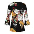 thumbnail image 5 of Pompotops Tunique Décontractée à Manches 3/4 Imprimée Florale Col en V pour Femmes Chemises Basiques d'Été Blouse Plissée Liquidation, 5 of 5