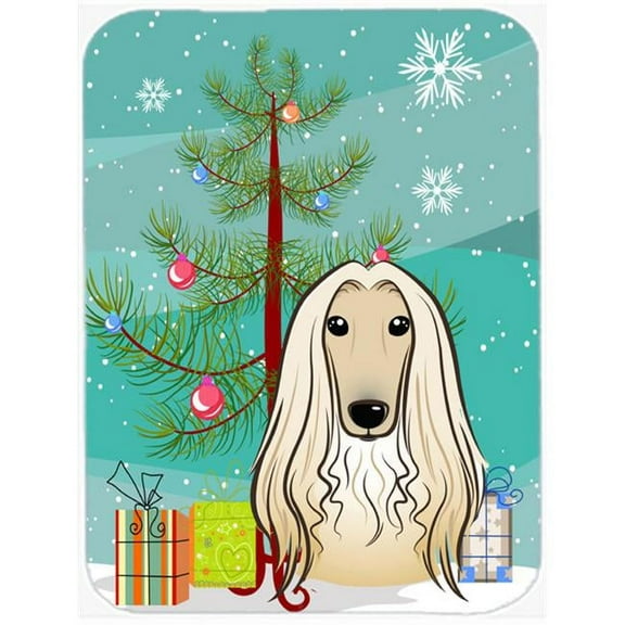 Caroline's Treasures Christmas Tree and Afghan Hound Glass Cutting Board Large
