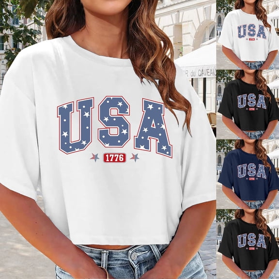 HCYSFG Womens 4th of July Crew Neck Shirt oversized Short Sleeve 250th Anniversary USA Letter Print Top Independence Day Tee