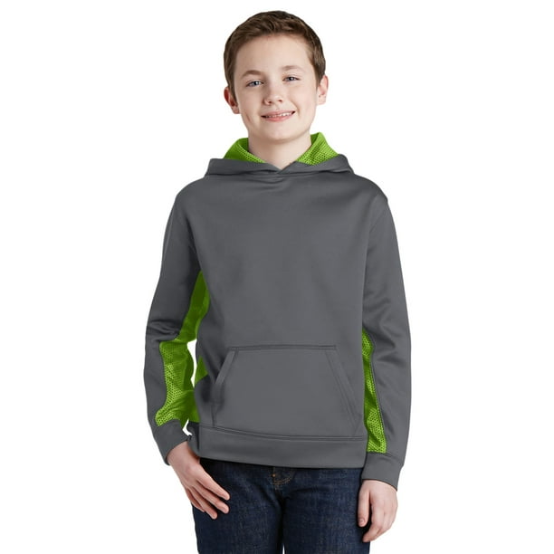 SportTek SportTek Youth SportWick CamoHex Fleece Colorblock Hooded Pullover. YST239