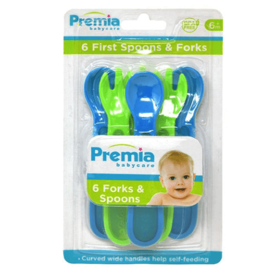 Premia Baby 6 PC Forks & Spoons, Blue