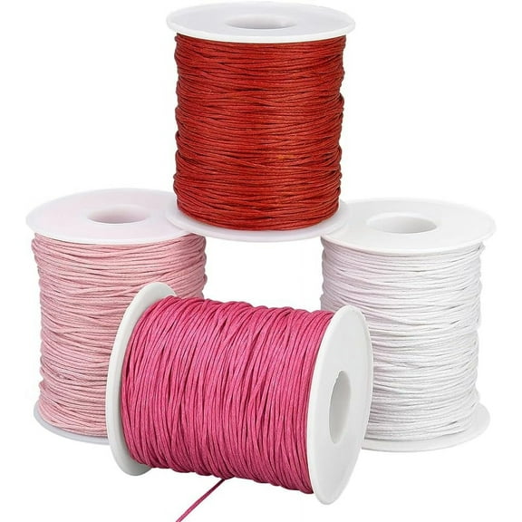 400 Yard Waxed Cotton Cord 1mm Jewelry Beading String Pink Color Thread 4 Roll Round Craft Thread for Macrame Bracelet Neckalce Jewelry Making Sewing Craft MakingDecor