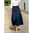 thumbnail image 6 of Blue Denim A-Line Midi Skirt High Waist Flared Casual, 6 of 26