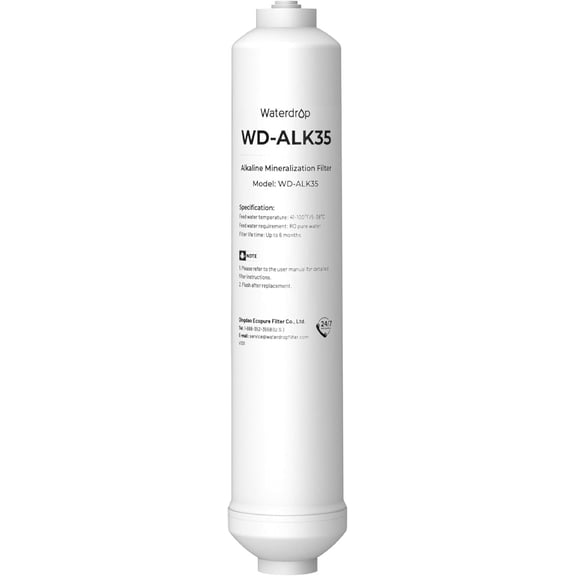 Waterdrop Alkaline Water Filter WD-ALK35, Alkaline Filter for Reverse Osmosis System, pH Balance and Restore Minerals for RO Alkaline Filter, Under Sink Water Filter, 1/4" Quick Connect