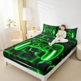 thumbnail image 4 of Feelyou Cartoon Green Gamepad Bed Sheets for Kids, Neon Square Honeycomb King Sheets, Modern Video Gamer Sheet Set, Super Cozy Room Decor, 4pcs, 4 of 7