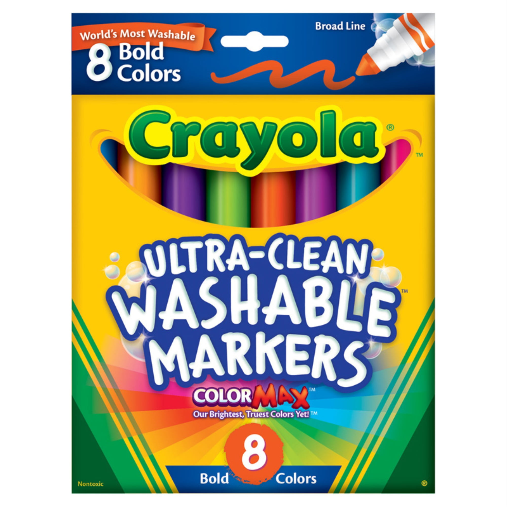Crayola Washable Marker Set, 8-Colors, Broad, Bold - Walmart.com
