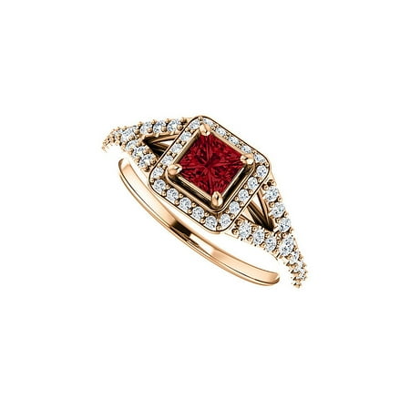 .75 ct tw Square Ruby and CZ Split Shank Halo