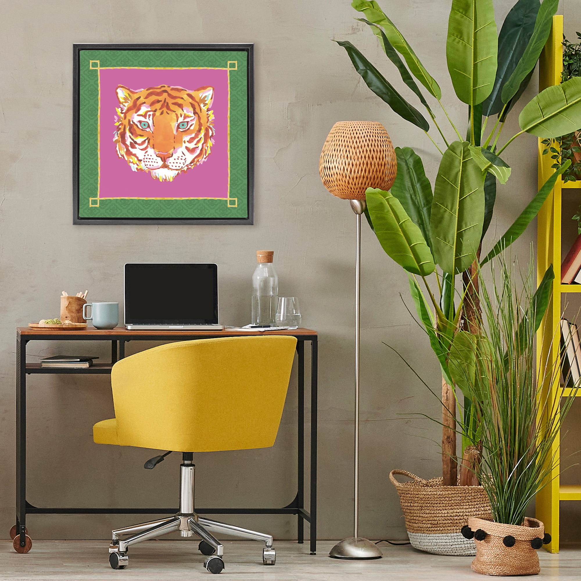 Stupell Industries Bordered Exotic Tiger Portrait Black Framed Floater Canvas Wall Art, design by Karolina Sato